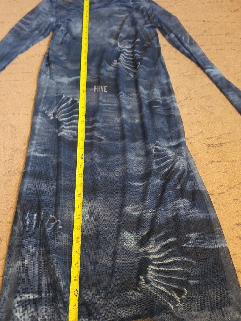 Frye Mainline Women's Ensign Blue Combo Sheer Sleeve Mesh Midi Dress, S, NWT - Picture 10 of 14